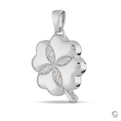 Assieraad zilver klavervier met zirkonia